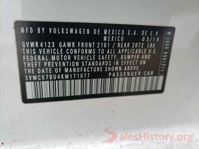 3VWC57BU4KM171077 2019 VOLKSWAGEN JETTA