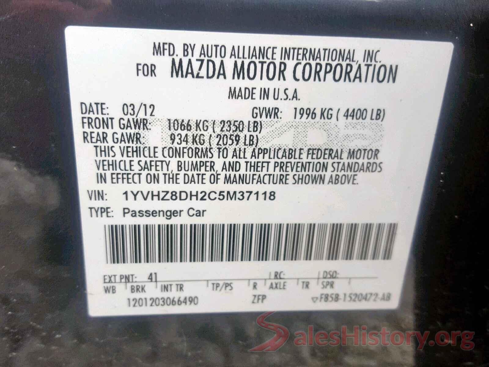 1YVHZ8DH2C5M37118 2012 MAZDA 6