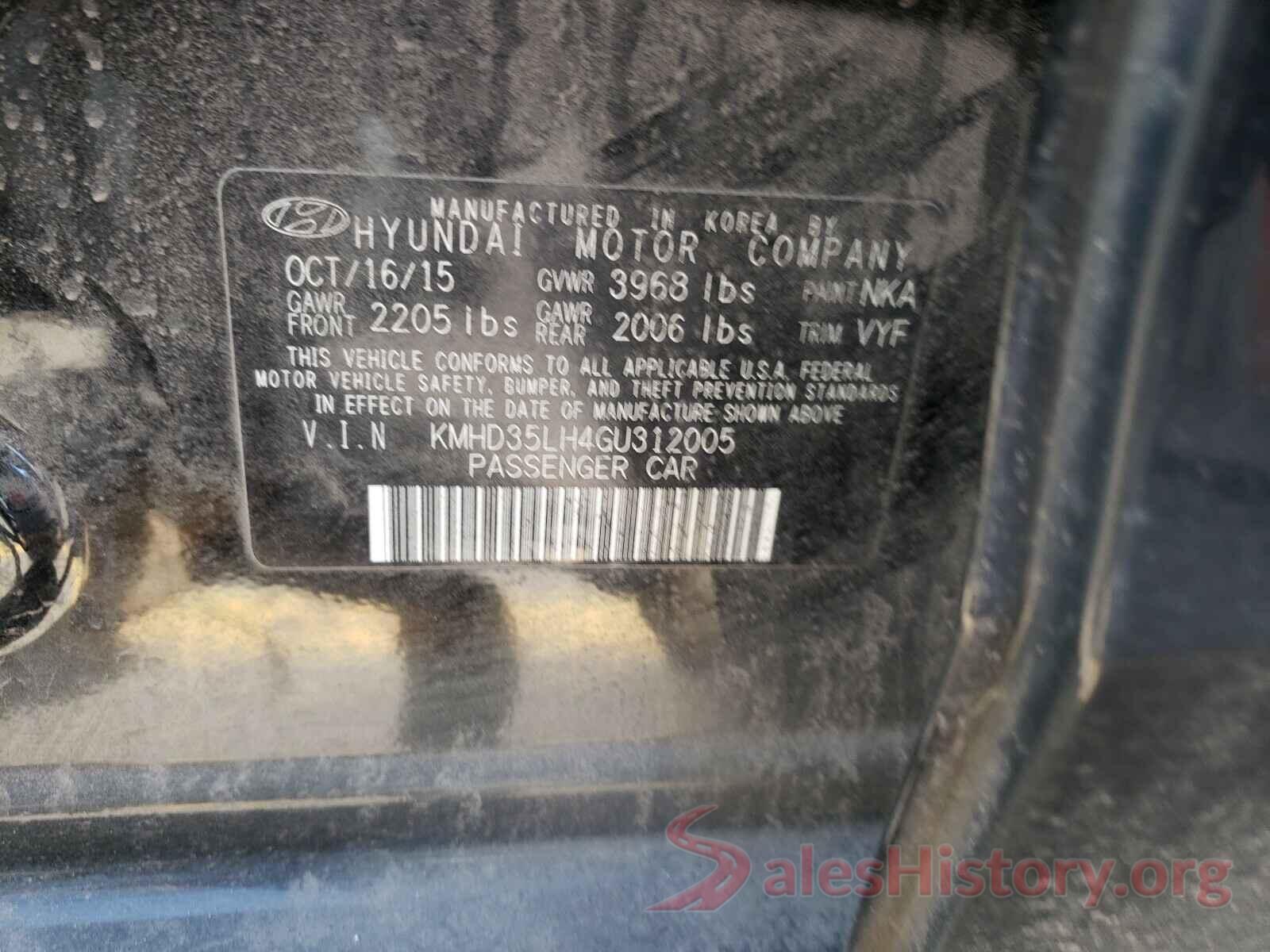 KMHD35LH4GU312005 2016 HYUNDAI ELANTRA