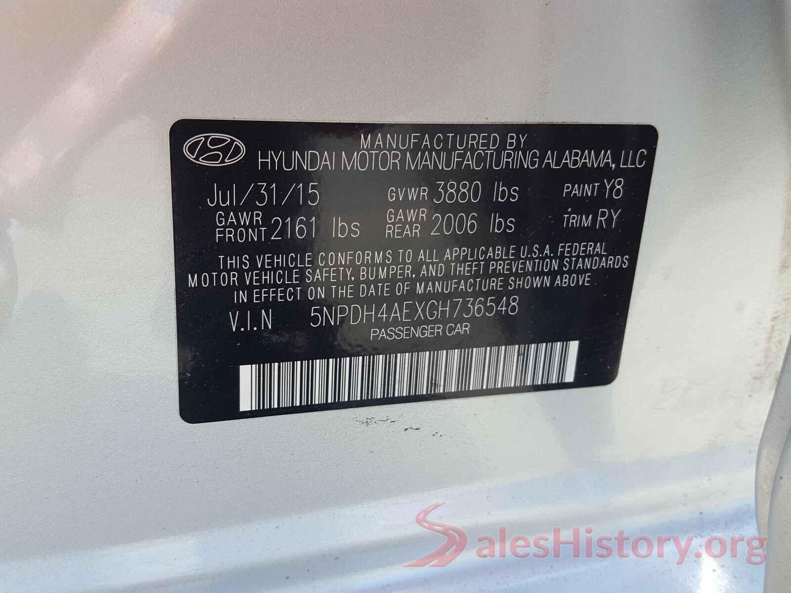 5NPDH4AEXGH736548 2016 HYUNDAI ELANTRA