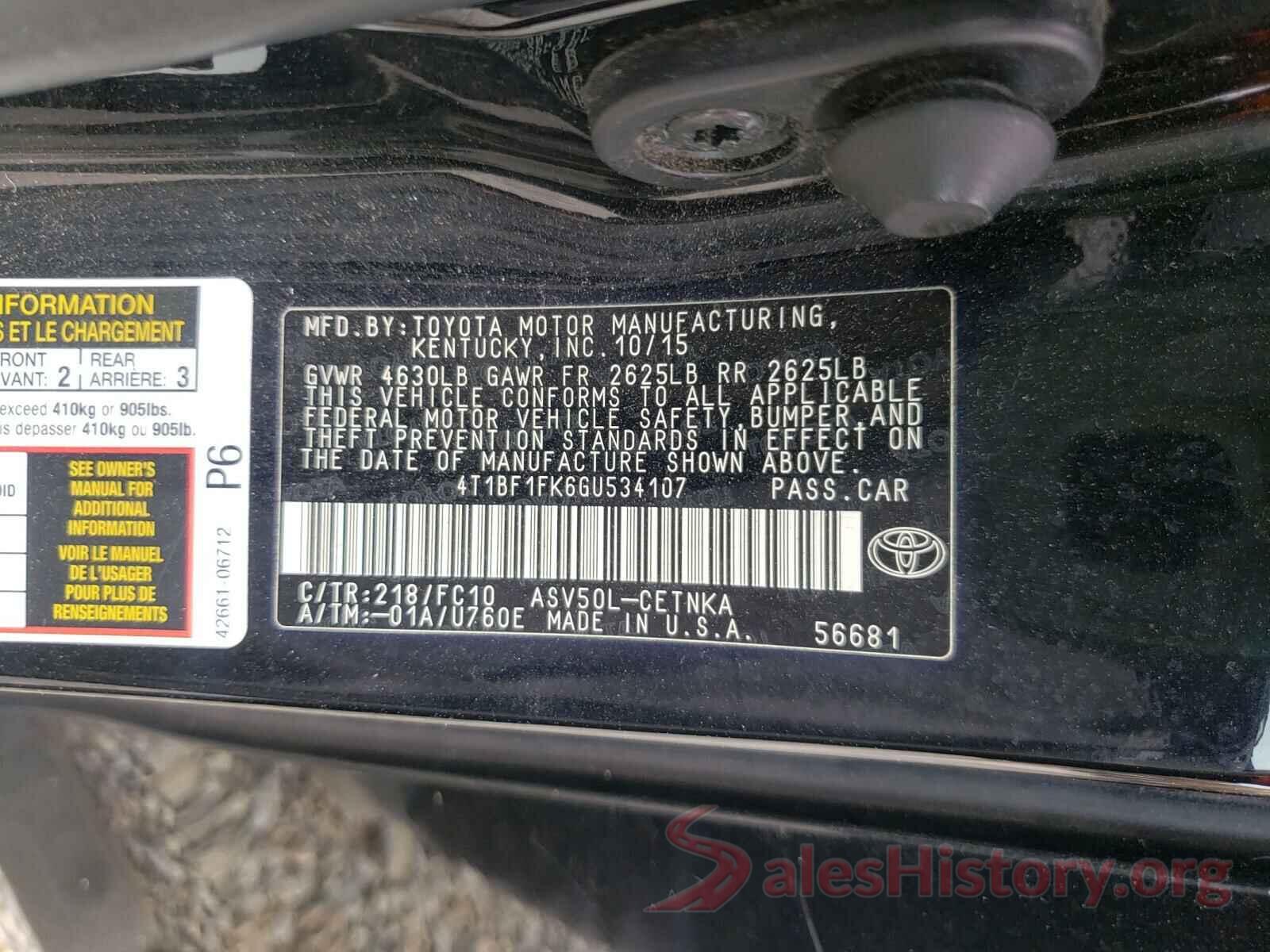 4T1BF1FK6GU534107 2016 TOYOTA CAMRY