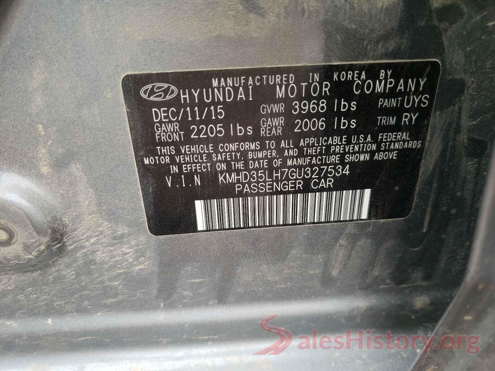 KMHD35LH7GU327534 2016 HYUNDAI ELANTRA