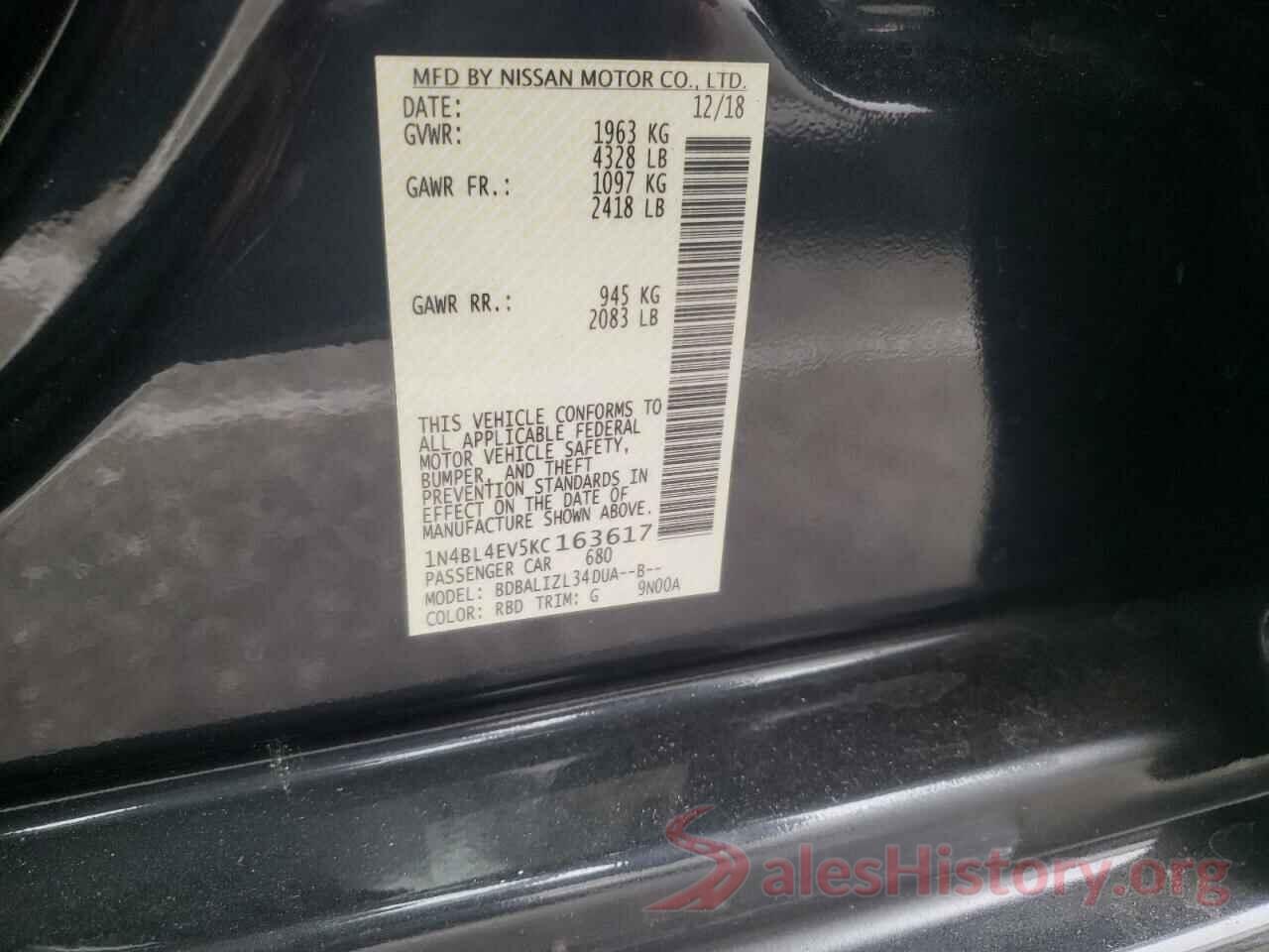 1N4BL4EV5KC163617 2019 NISSAN ALTIMA