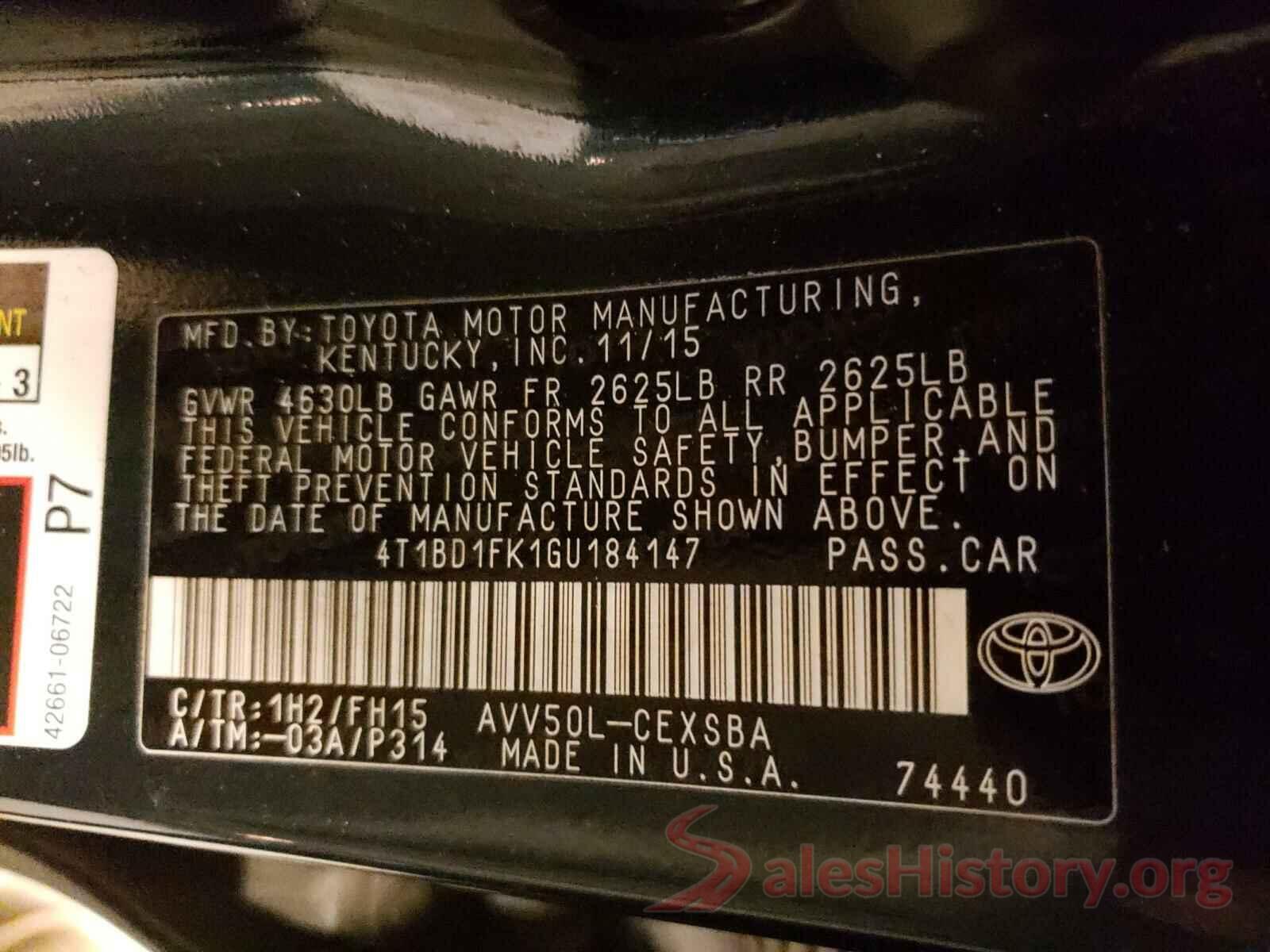 4T1BD1FK1GU184147 2016 TOYOTA CAMRY