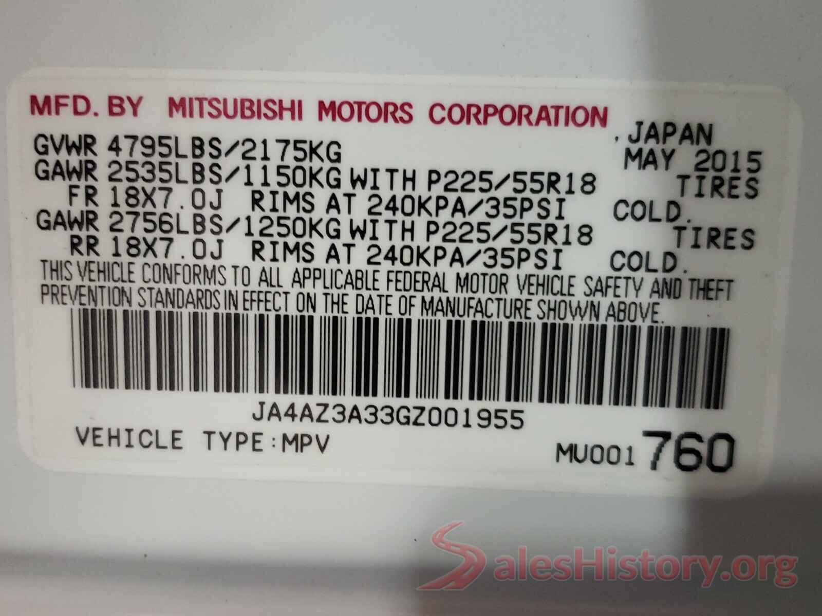 JA4AZ3A33GZ001955 2016 MITSUBISHI OUTLANDER