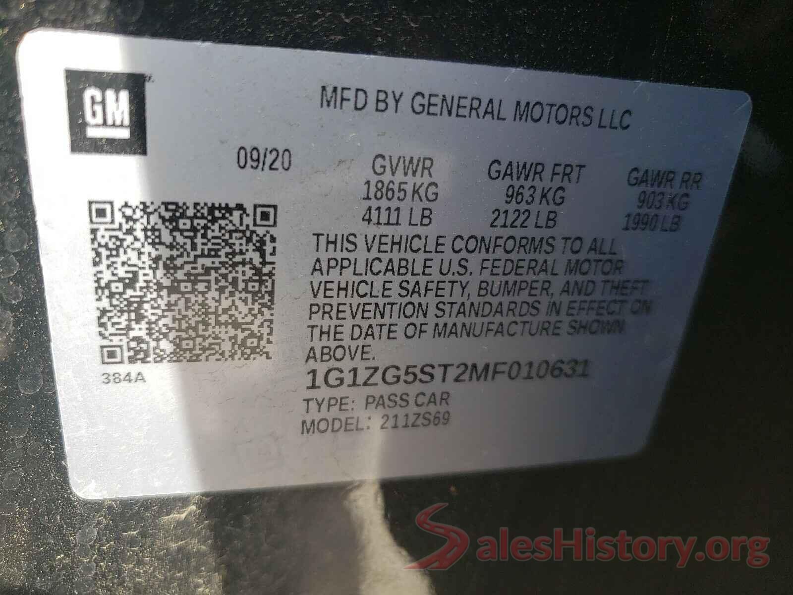 1G1ZG5ST2MF010631 2021 CHEVROLET MALIBU