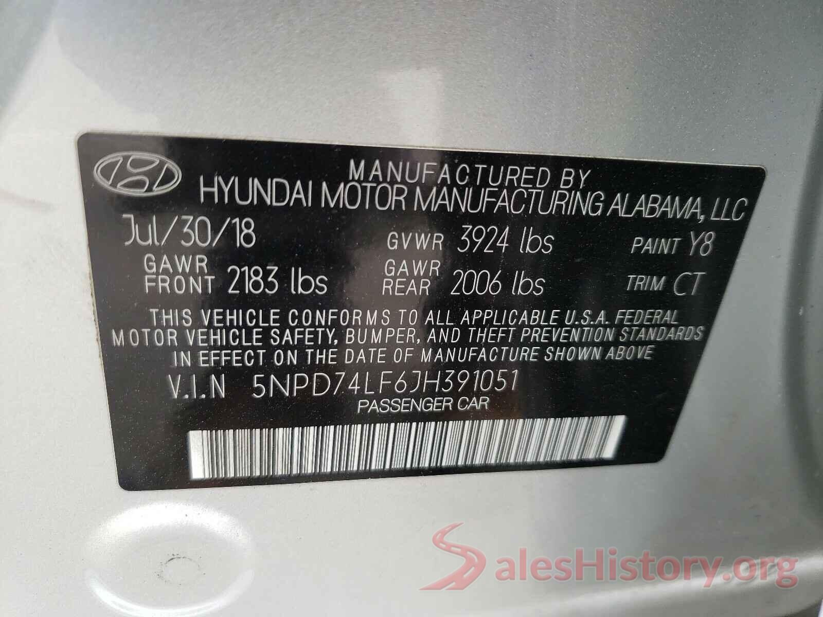 5NPD74LF6JH391051 2018 HYUNDAI ELANTRA