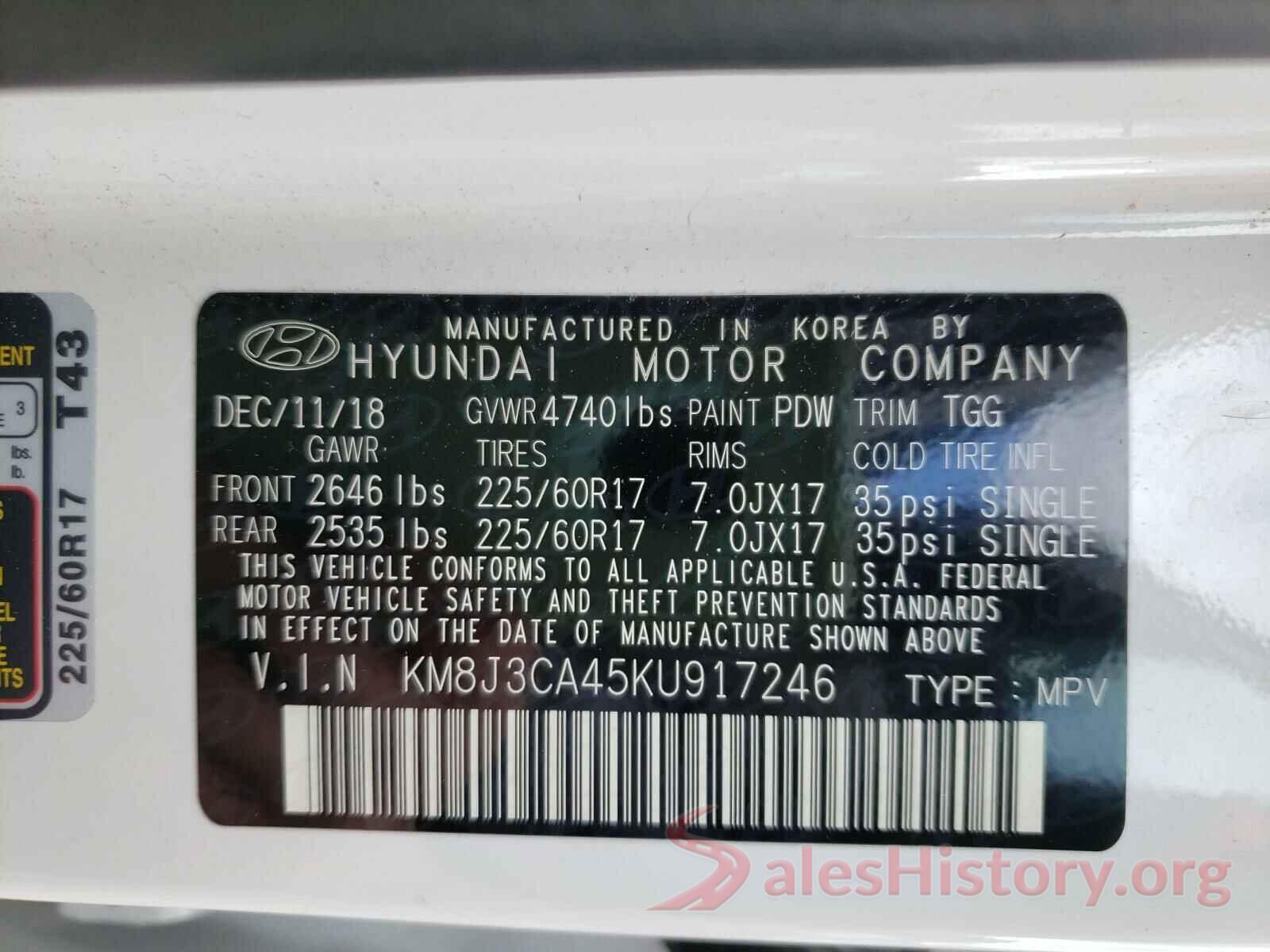 KM8J3CA45KU917246 2019 HYUNDAI TUCSON