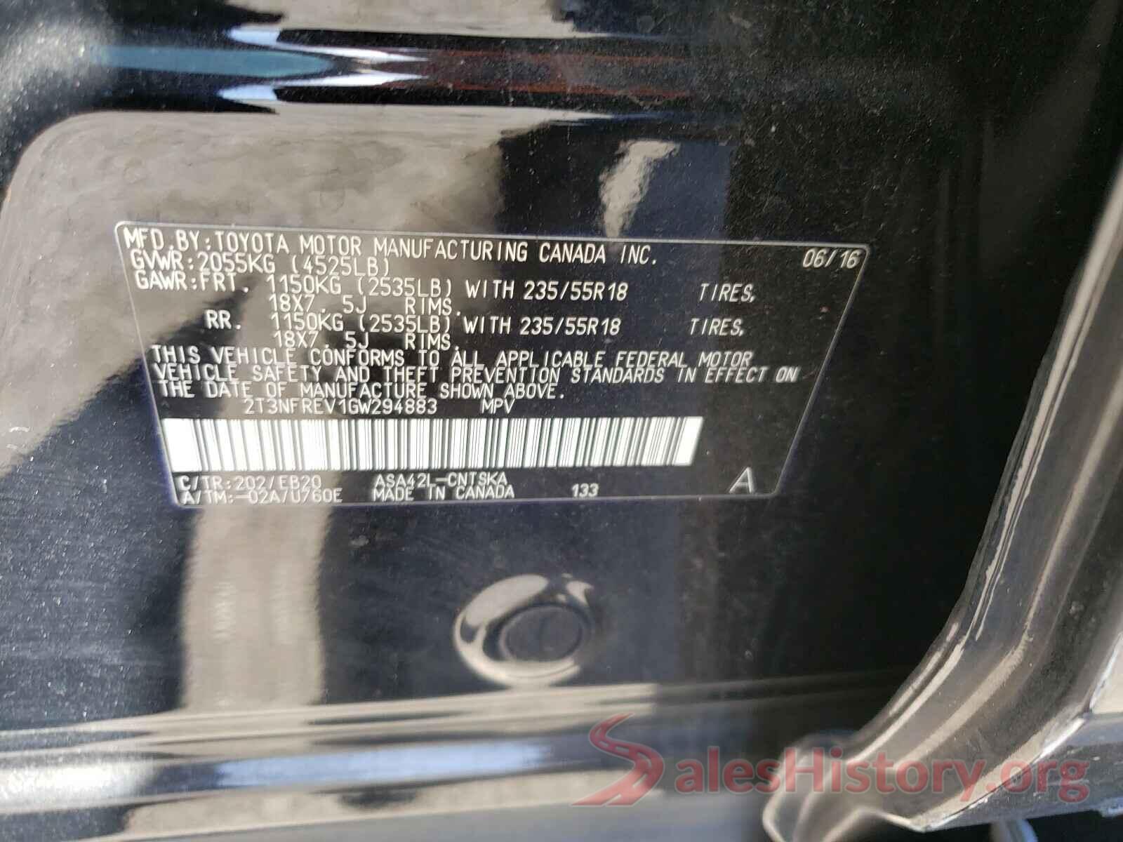 2T3NFREV1GW294883 2016 TOYOTA RAV4