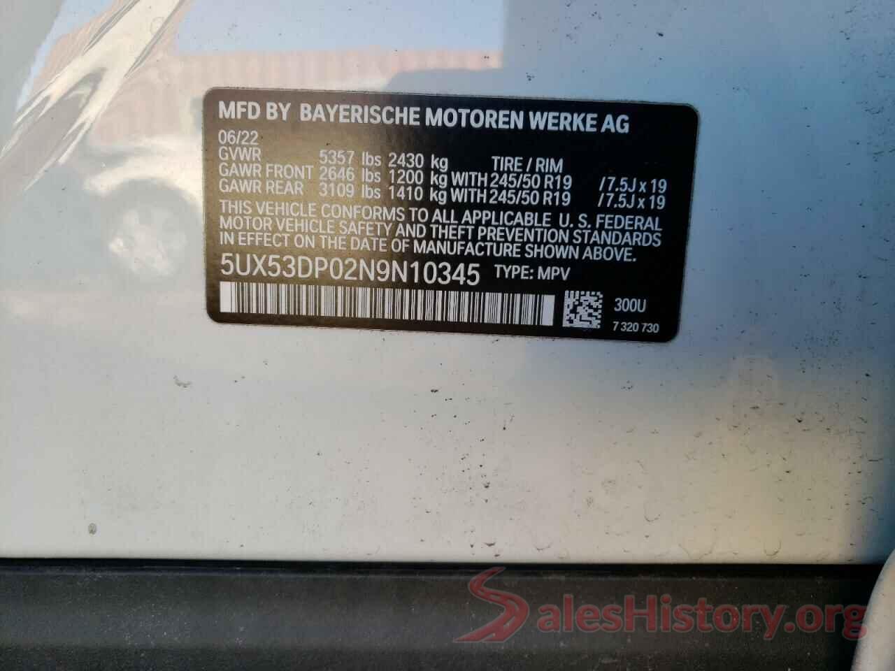 5UX53DP02N9N10345 2022 BMW X3