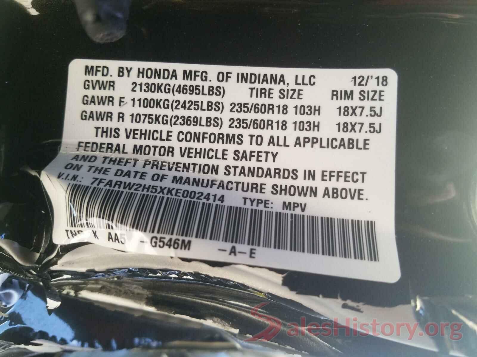 7FARW2H5XKE002414 2019 HONDA CRV