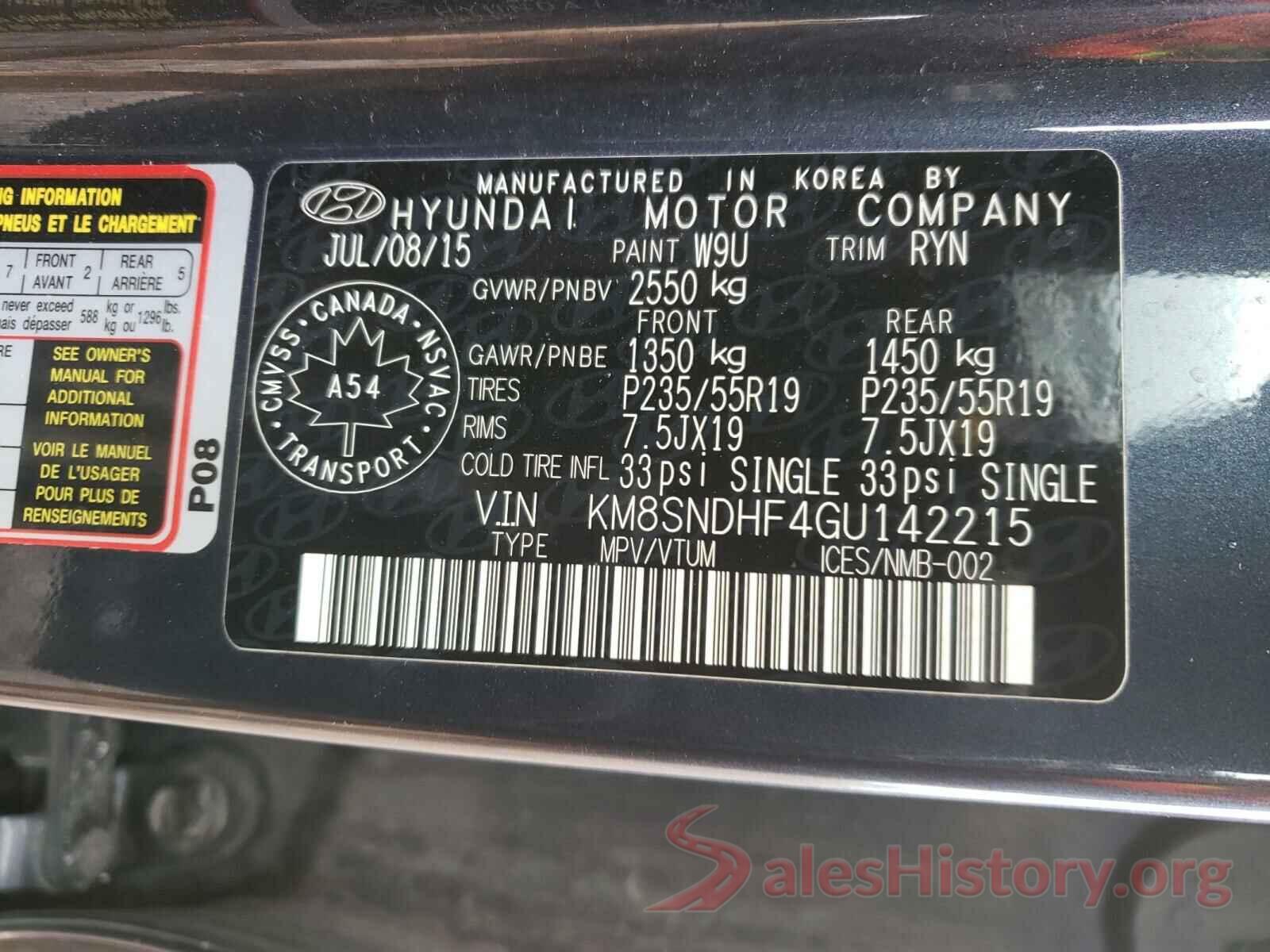 KM8SNDHF4GU142215 2016 HYUNDAI SANTA FE