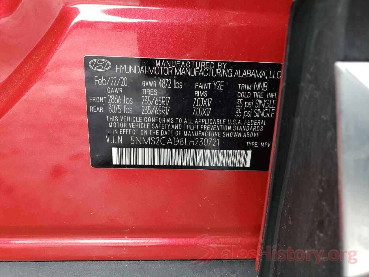 5NMS2CAD8LH230721 2020 HYUNDAI SANTA FE