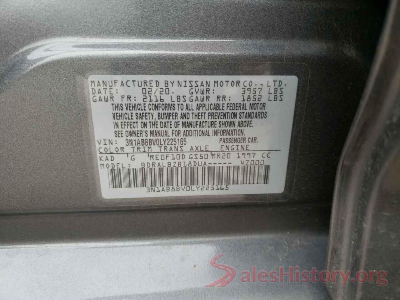 3N1AB8BV0LY225165 2020 NISSAN SENTRA