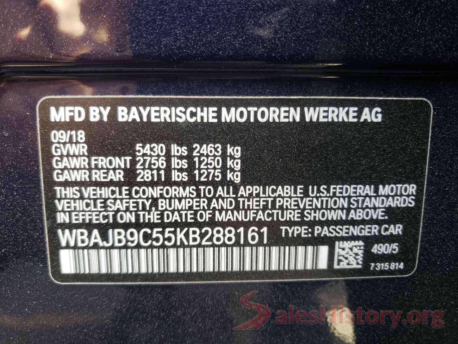 WBAJB9C55KB288161 2019 BMW M5