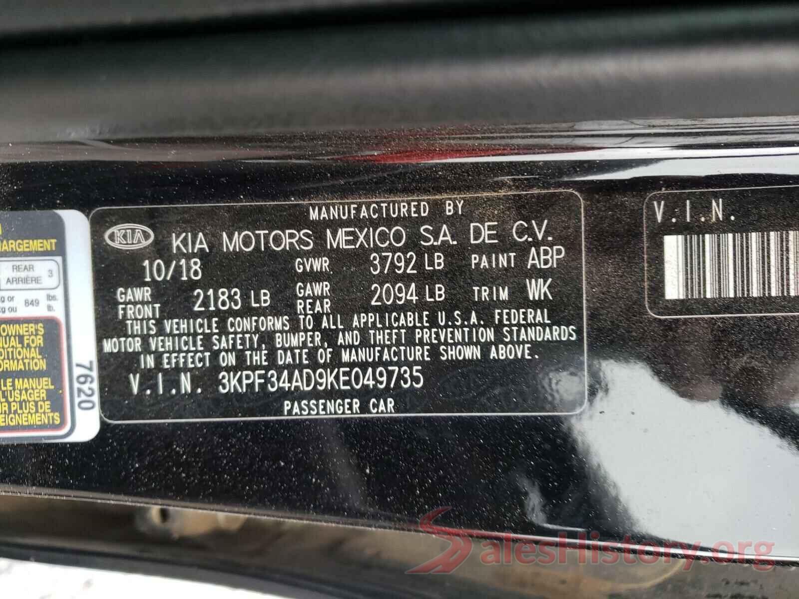 3KPF34AD9KE049735 2019 KIA FORTE