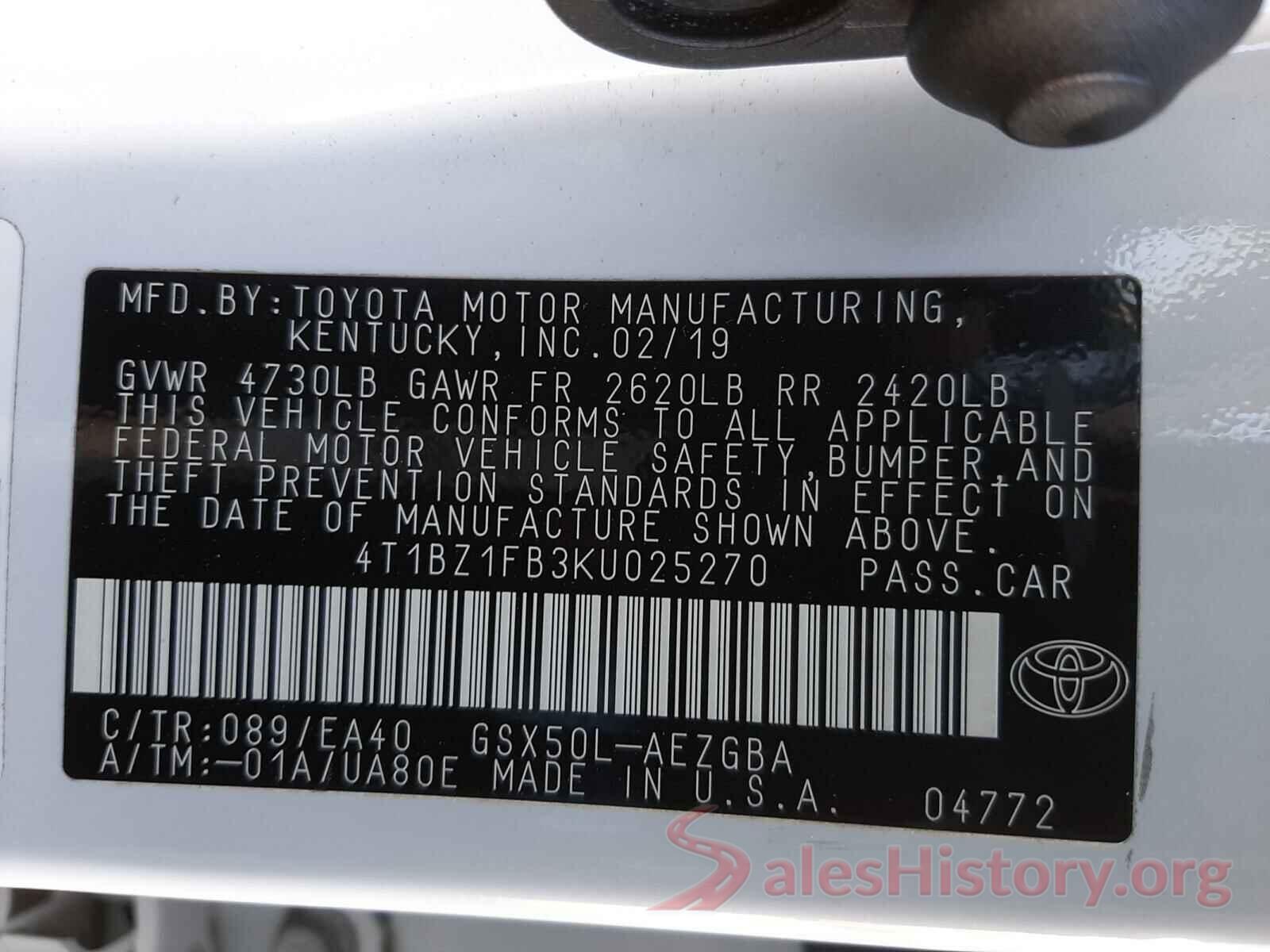 4T1BZ1FB3KU025270 2019 TOYOTA AVALON