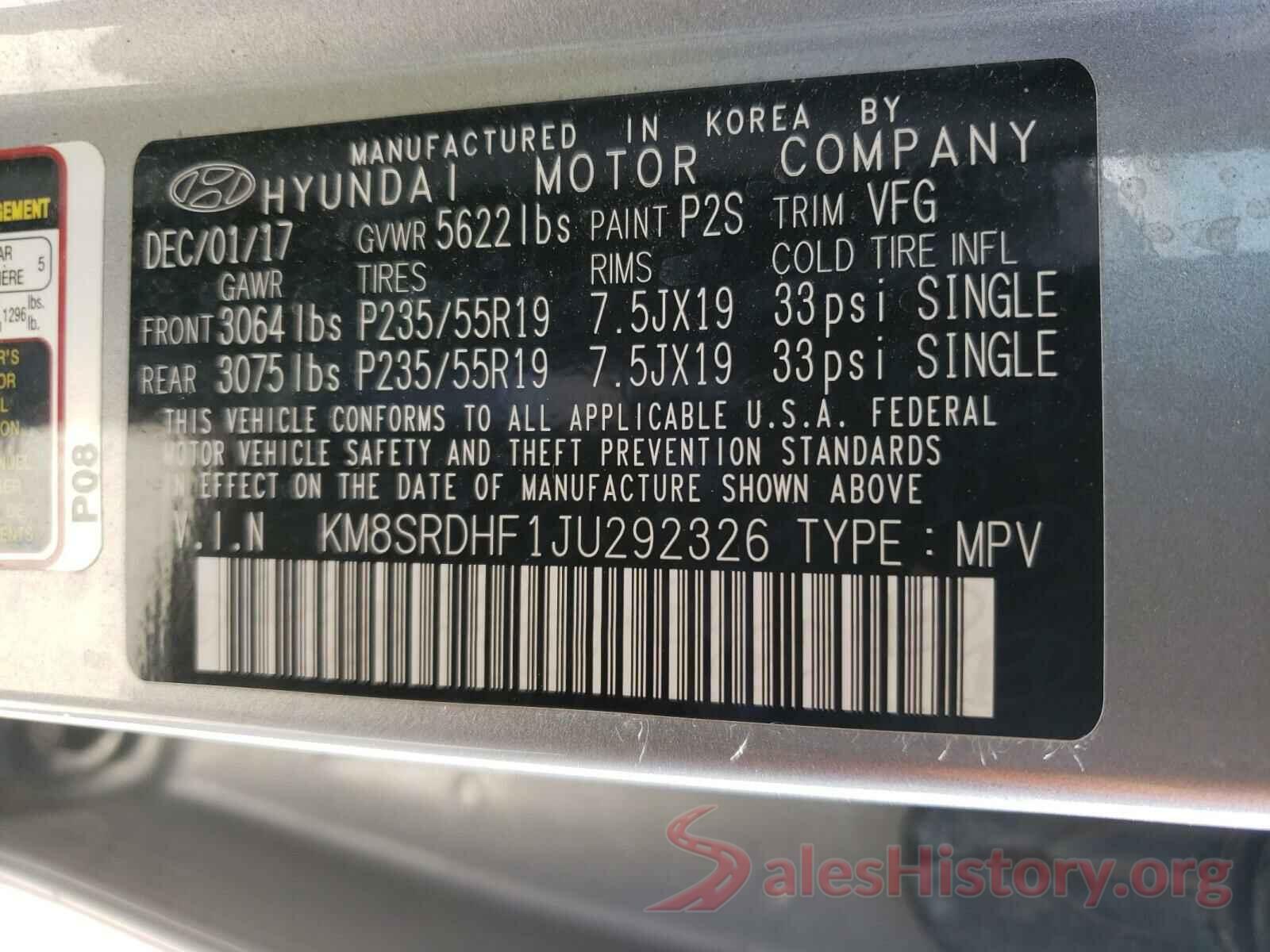 KM8SRDHF1JU292326 2018 HYUNDAI SANTA FE