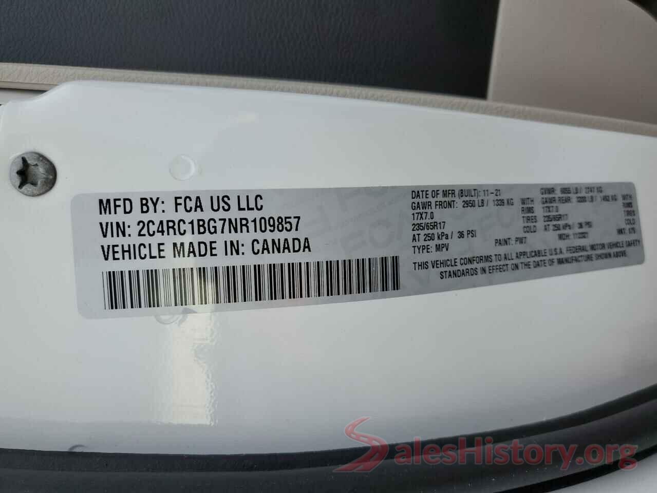 2C4RC1BG7NR109857 2022 CHRYSLER PACIFICA