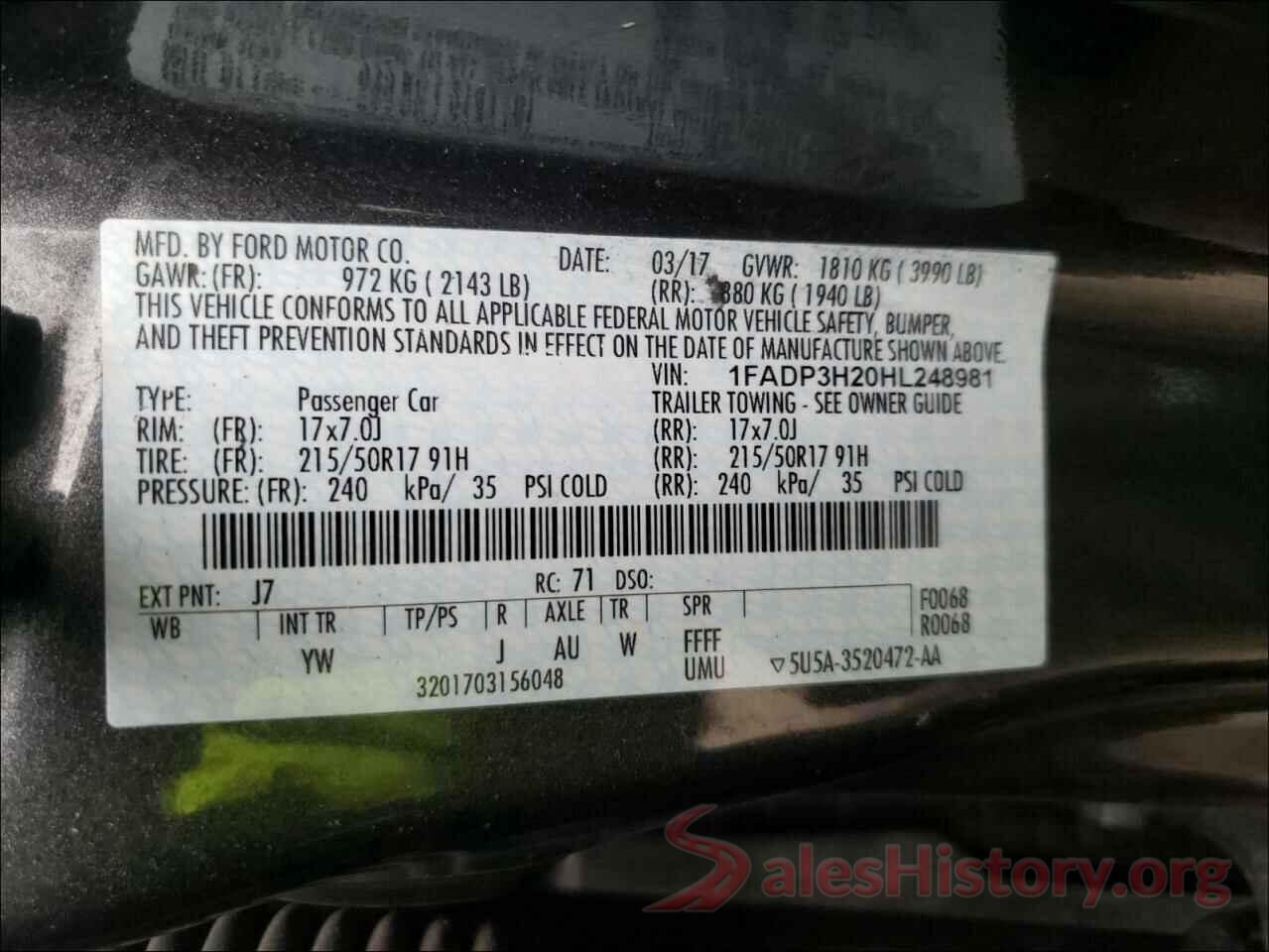 1FADP3H20HL248981 2017 FORD FOCUS