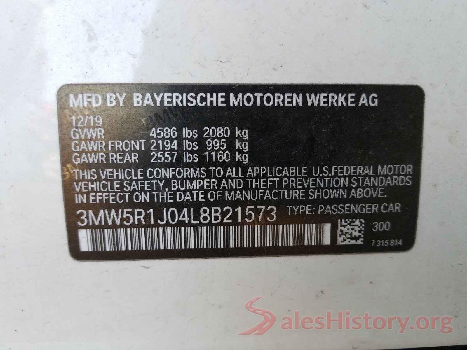 3MW5R1J04L8B21573 2020 BMW 3 SERIES