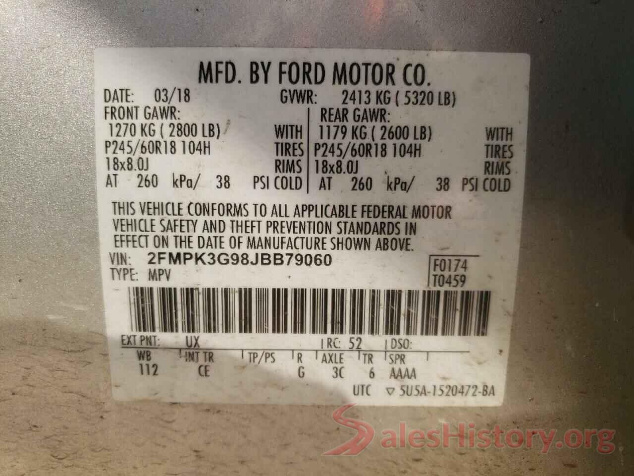 2FMPK3G98JBB79060 2018 FORD EDGE