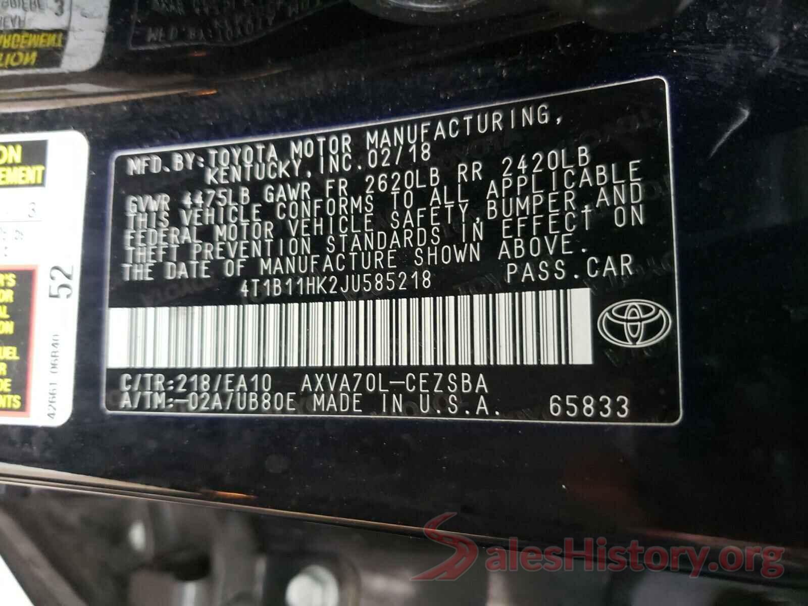 4T1B11HK2JU585218 2018 TOYOTA CAMRY