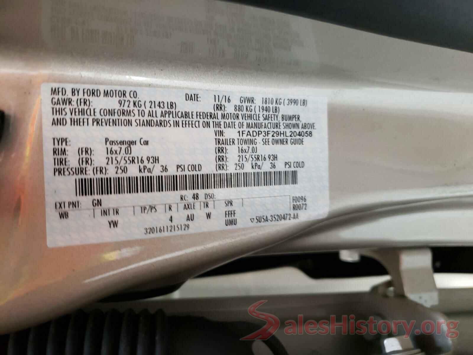 1FADP3F29HL204058 2017 FORD FOCUS