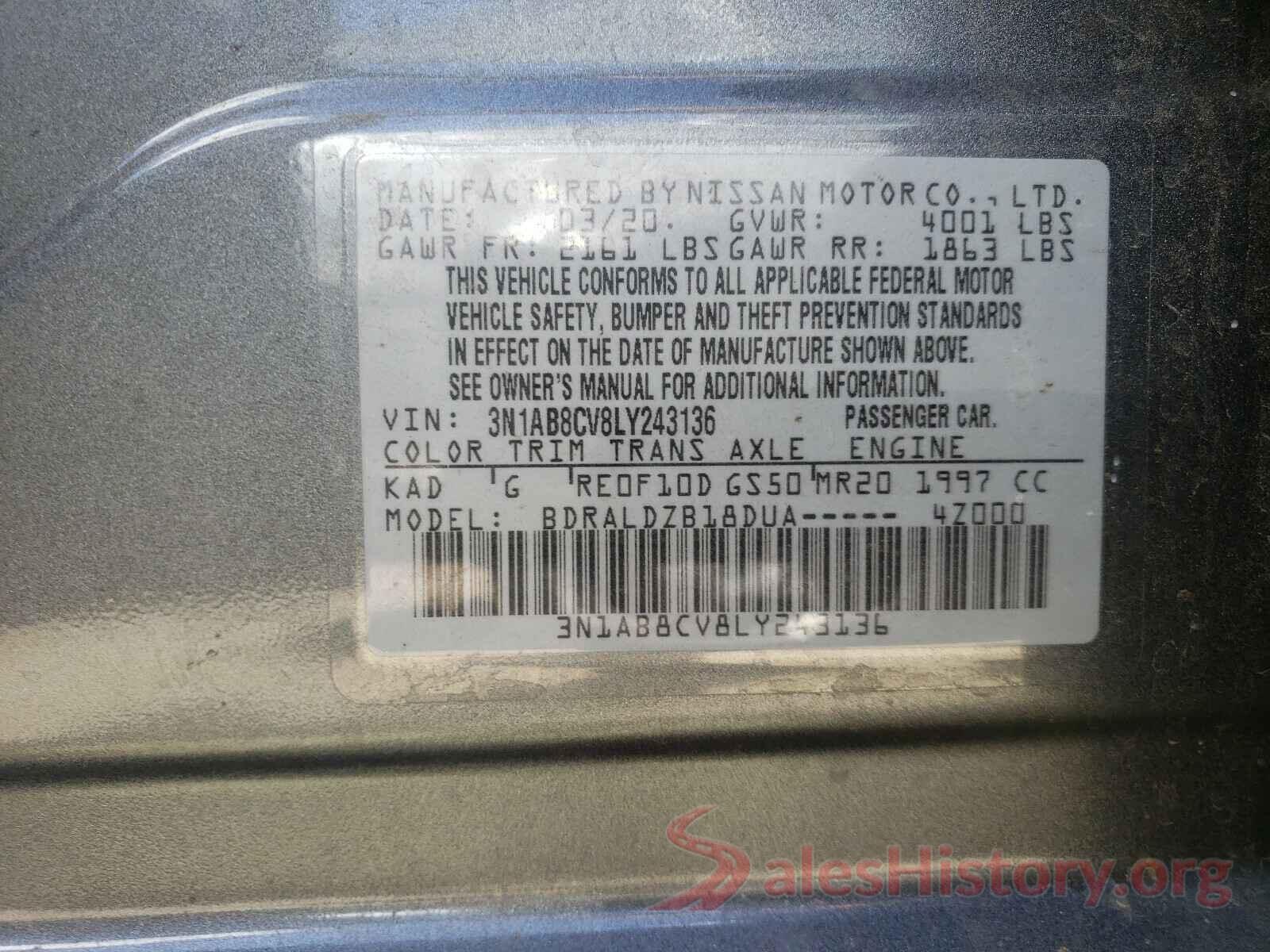 3N1AB8CV8LY243136 2020 NISSAN SENTRA