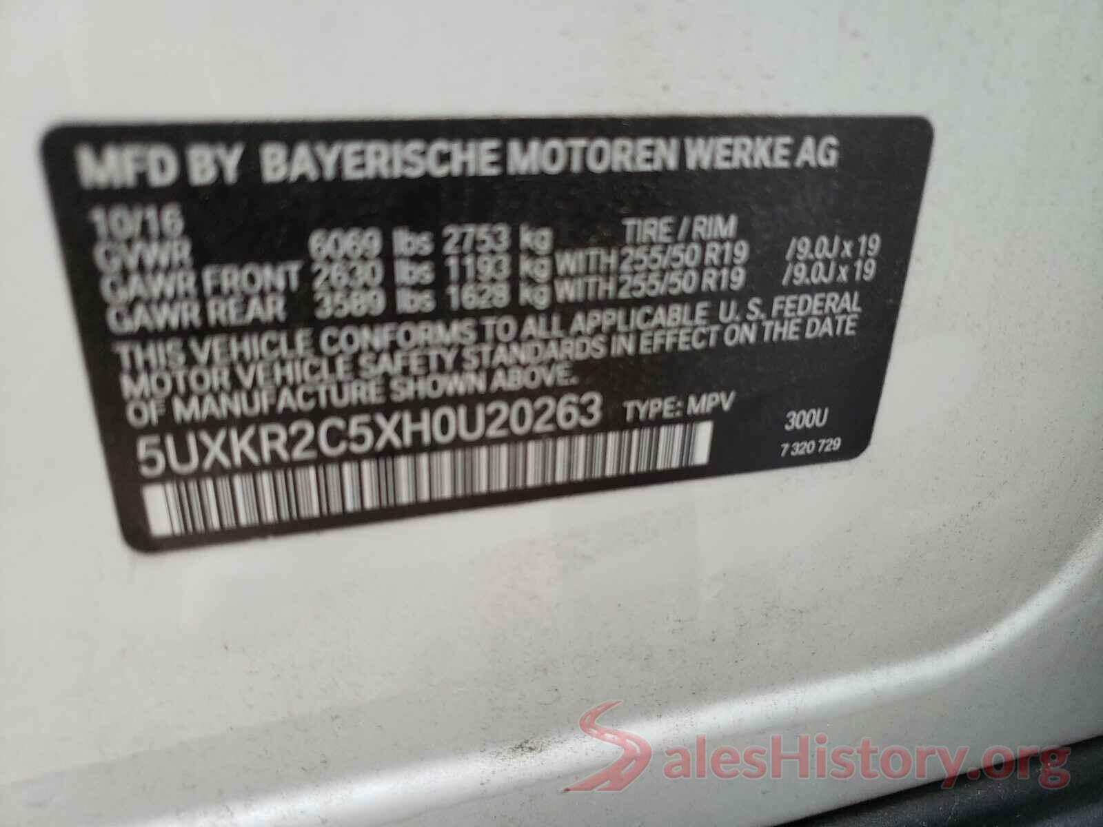 5UXKR2C5XH0U20263 2017 BMW X5