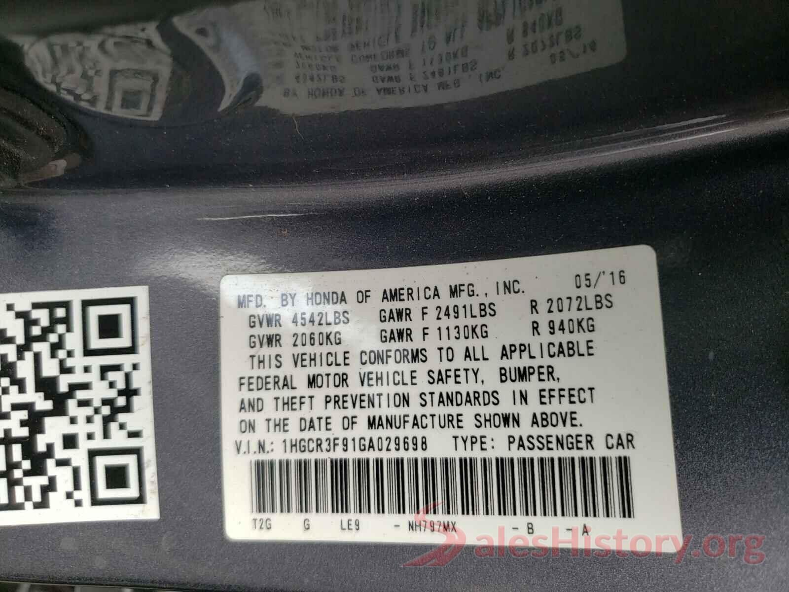 1HGCR3F91GA029698 2016 HONDA ACCORD