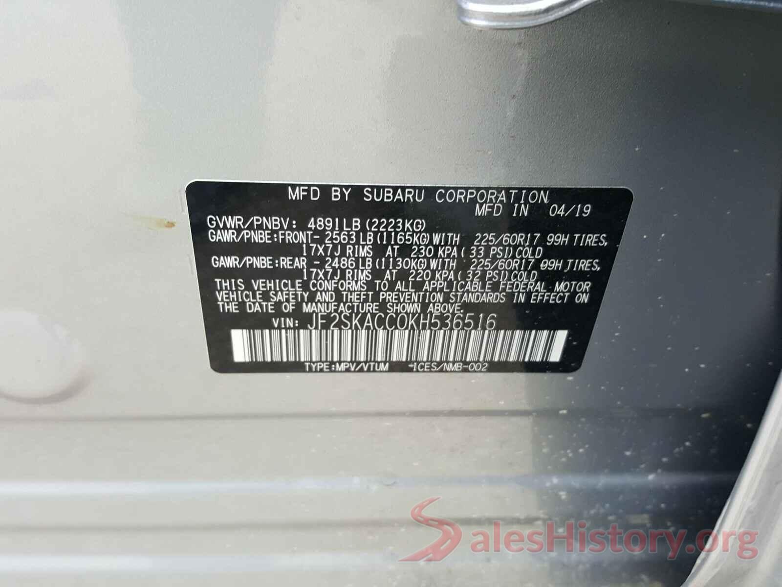 JF2SKACC0KH536516 2019 SUBARU FORESTER