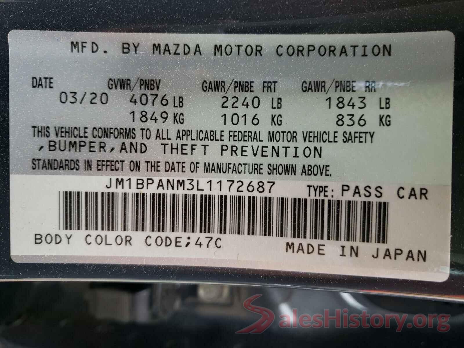 JM1BPANM3L1172687 2020 MAZDA 3