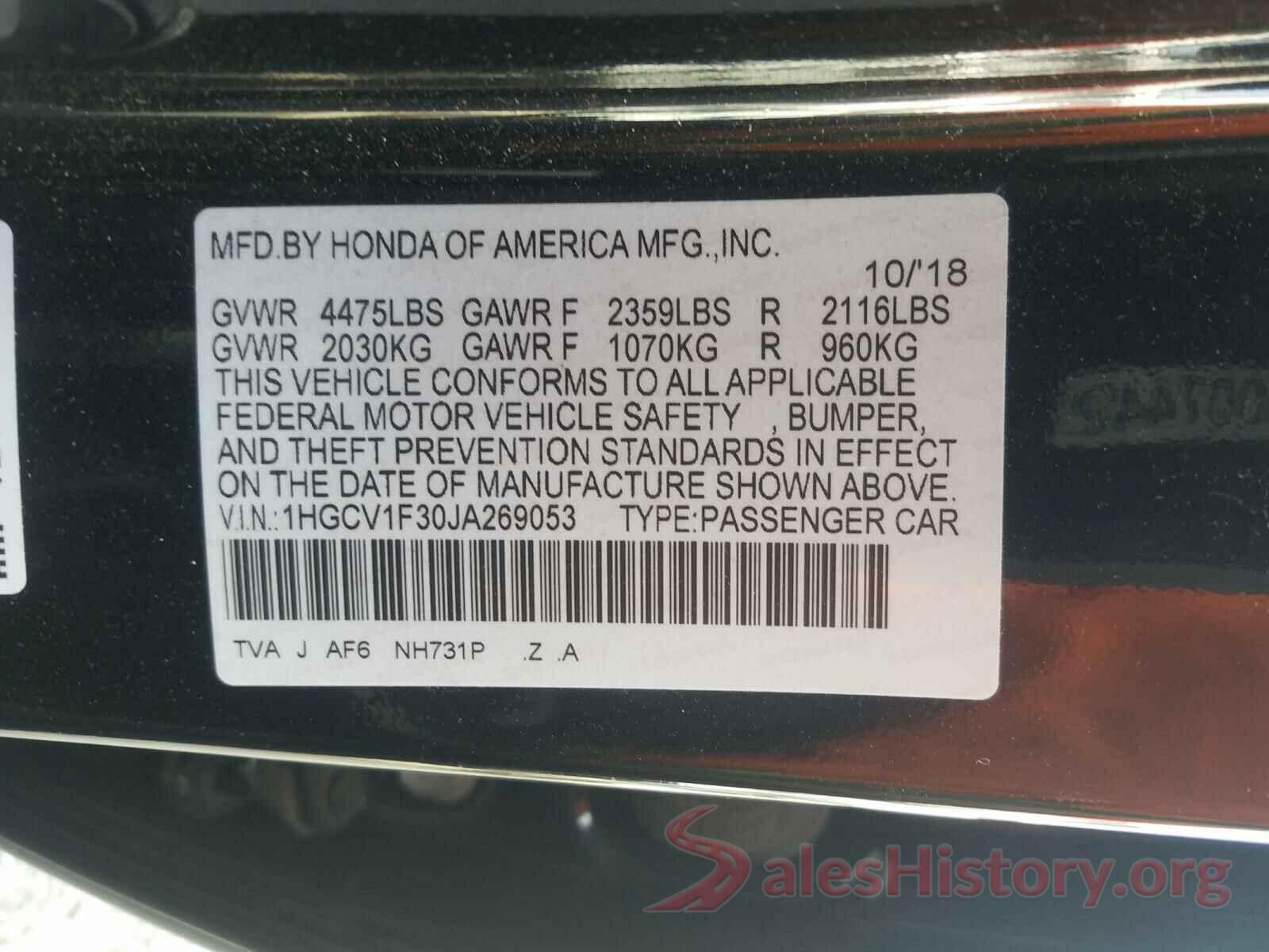 1HGCV1F30JA269053 2018 HONDA ACCORD