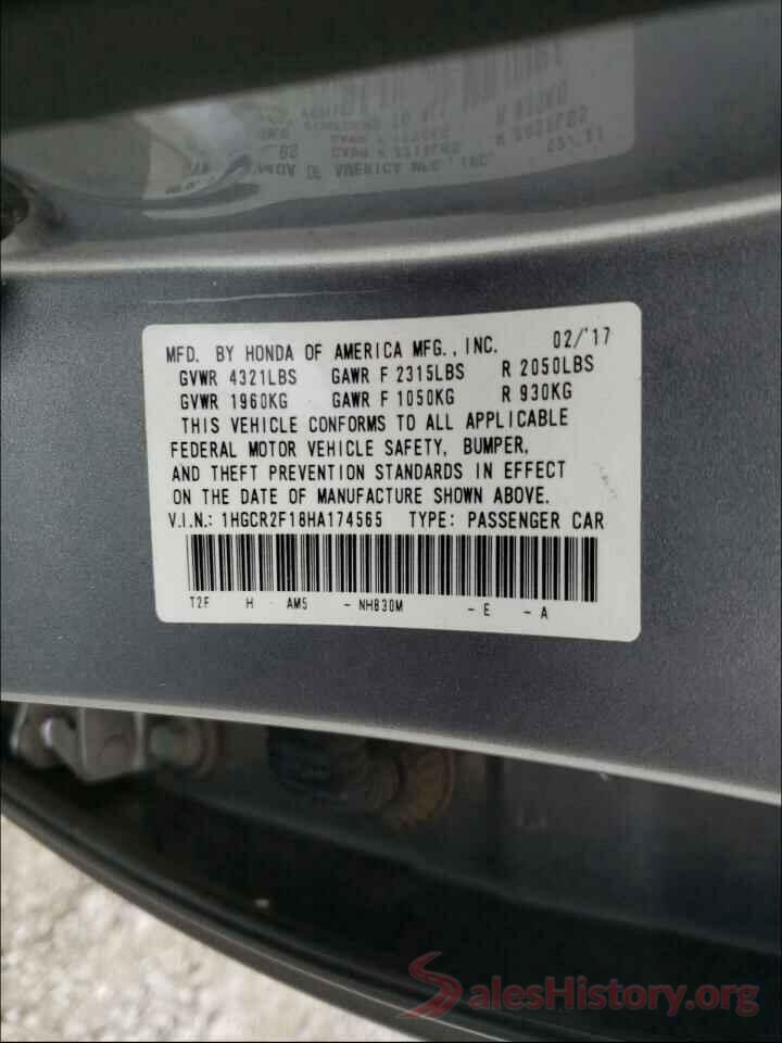 1HGCR2F18HA174565 2017 HONDA ACCORD