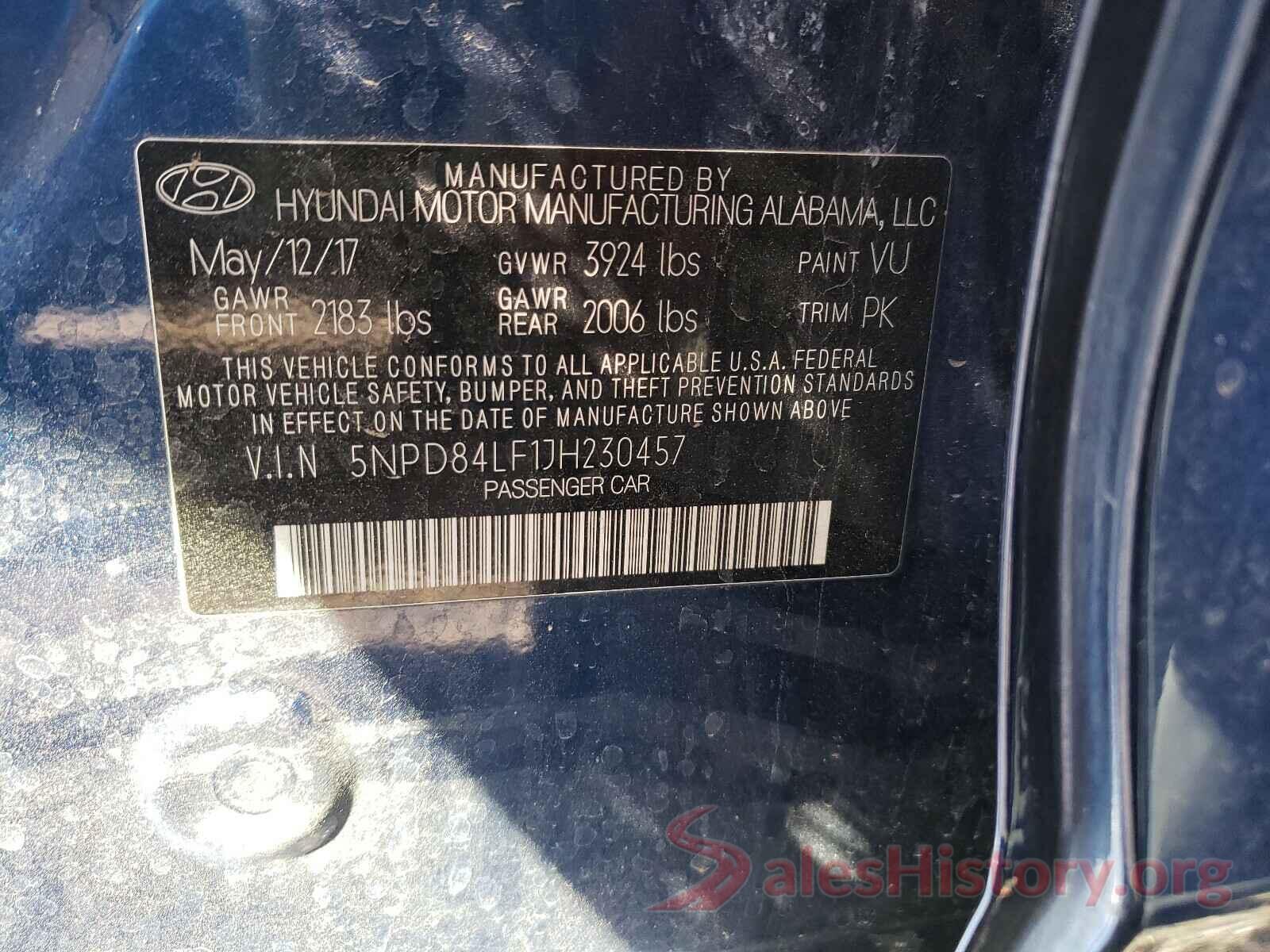 5NPD84LF1JH230457 2018 HYUNDAI ELANTRA