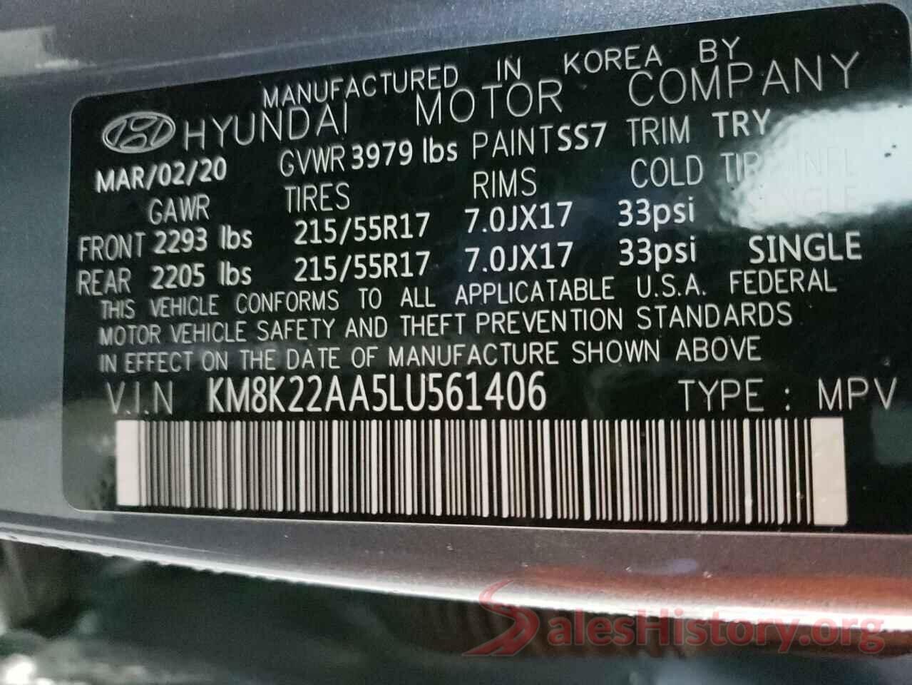 KM8K22AA5LU561406 2020 HYUNDAI KONA