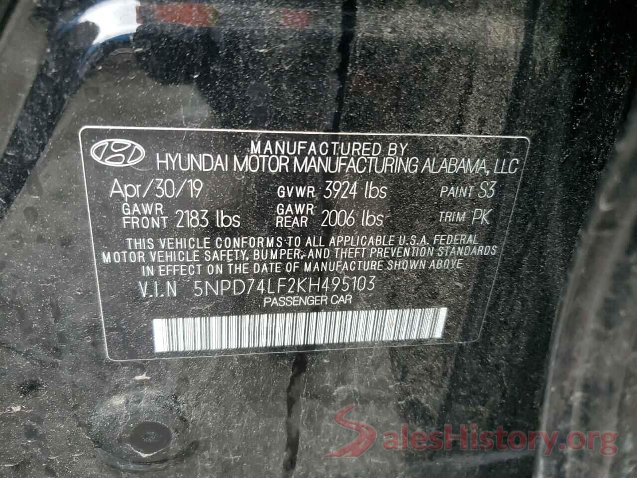 5NPD74LF2KH495103 2019 HYUNDAI ELANTRA