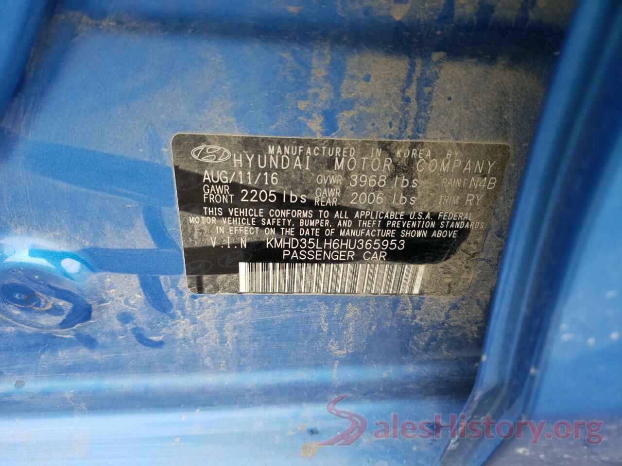 KMHD35LH6HU365953 2017 HYUNDAI ELANTRA