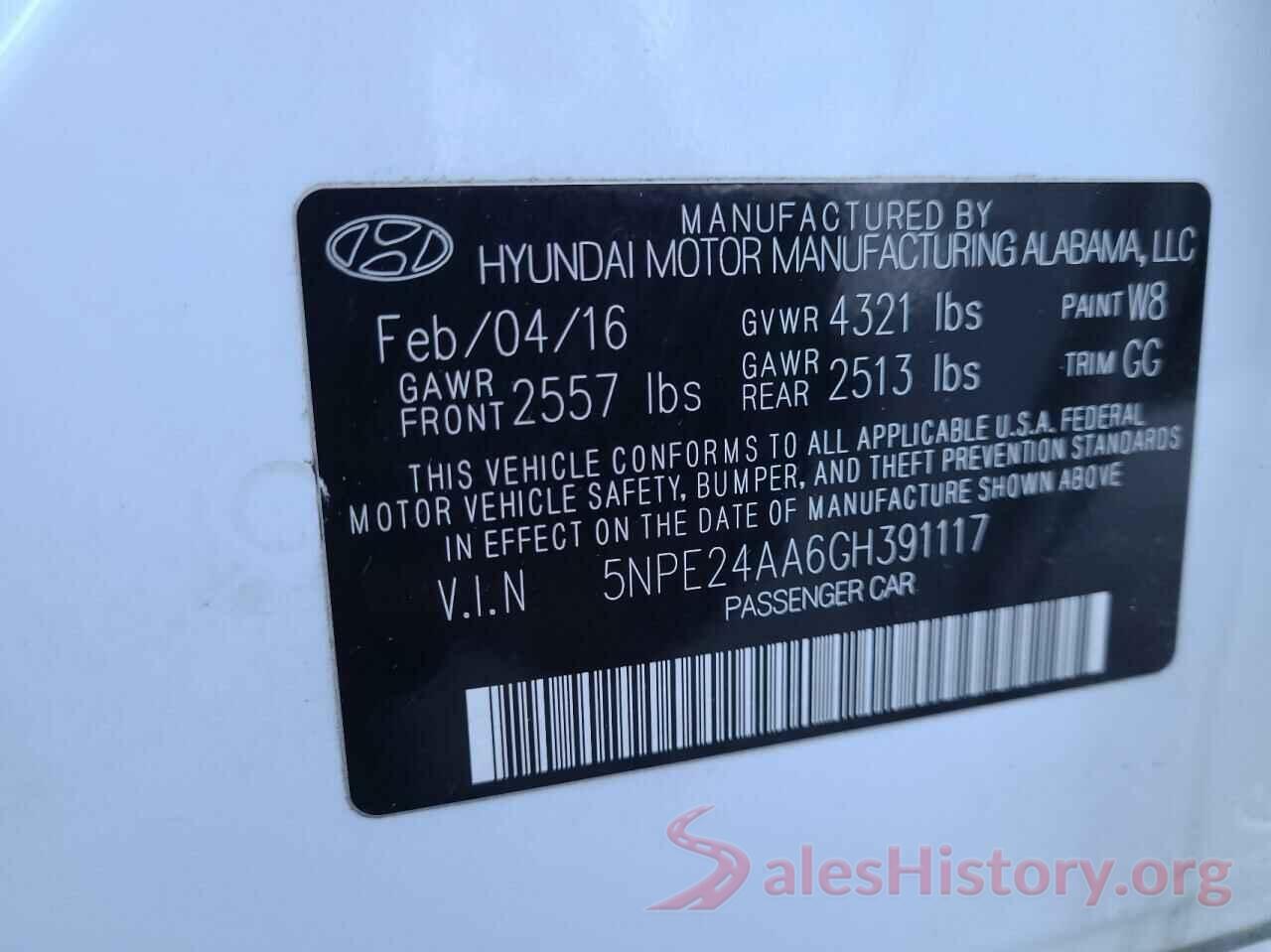 5NPE24AA6GH391117 2016 HYUNDAI SONATA