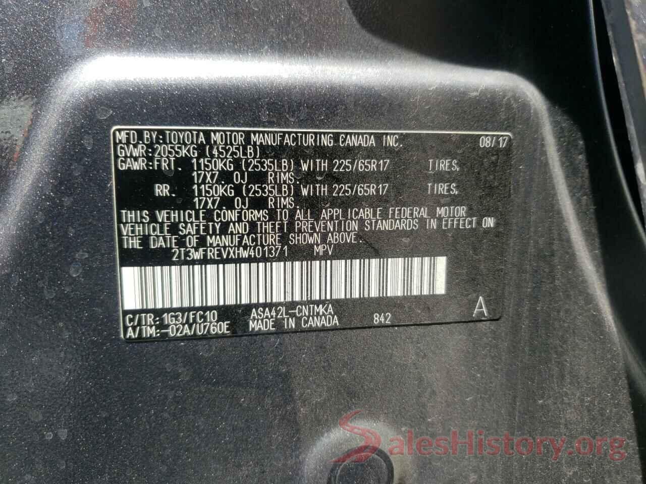 2T3WFREVXHW401371 2017 TOYOTA RAV4