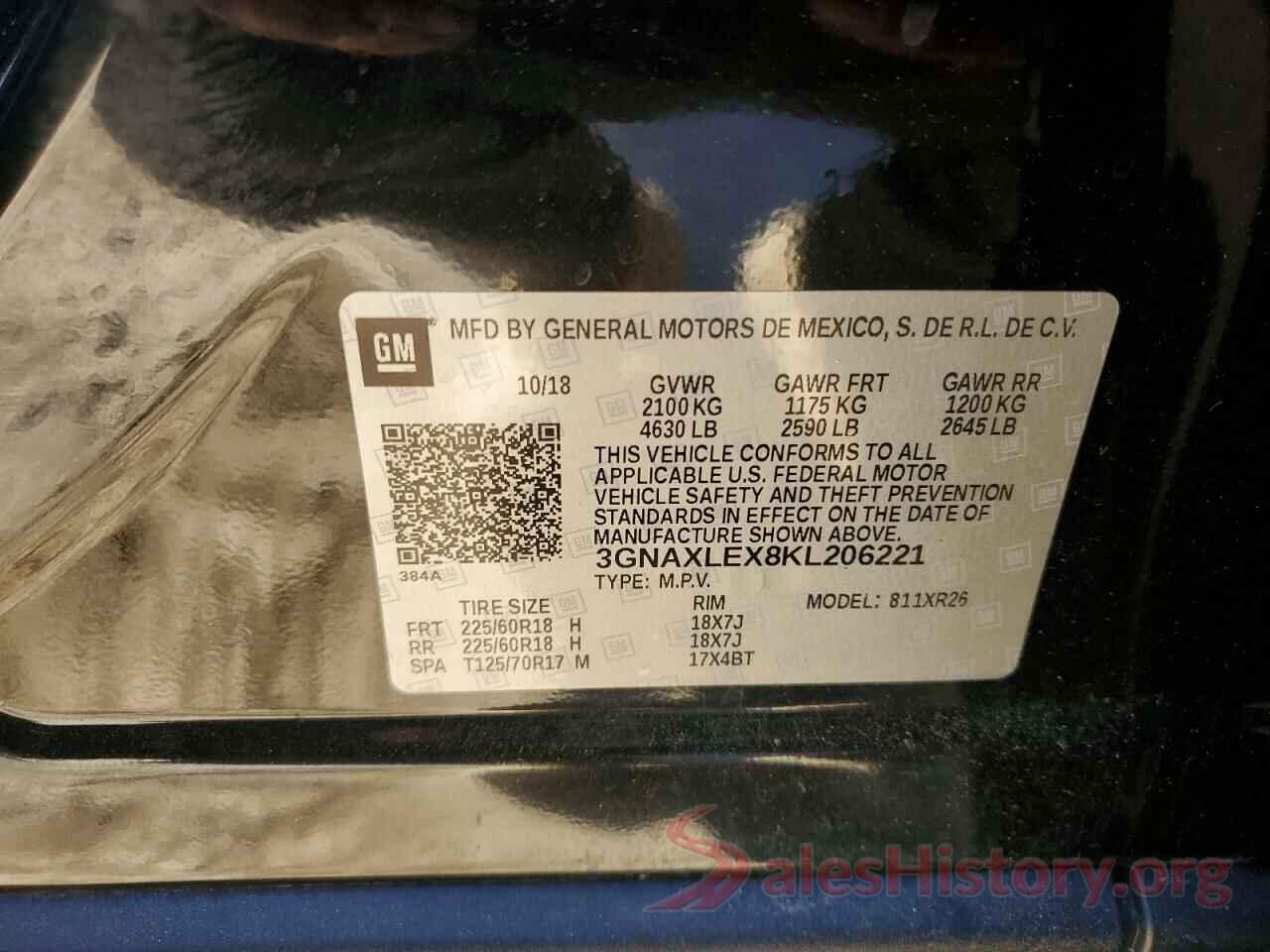 3GNAXLEX8KL206221 2019 CHEVROLET EQUINOX