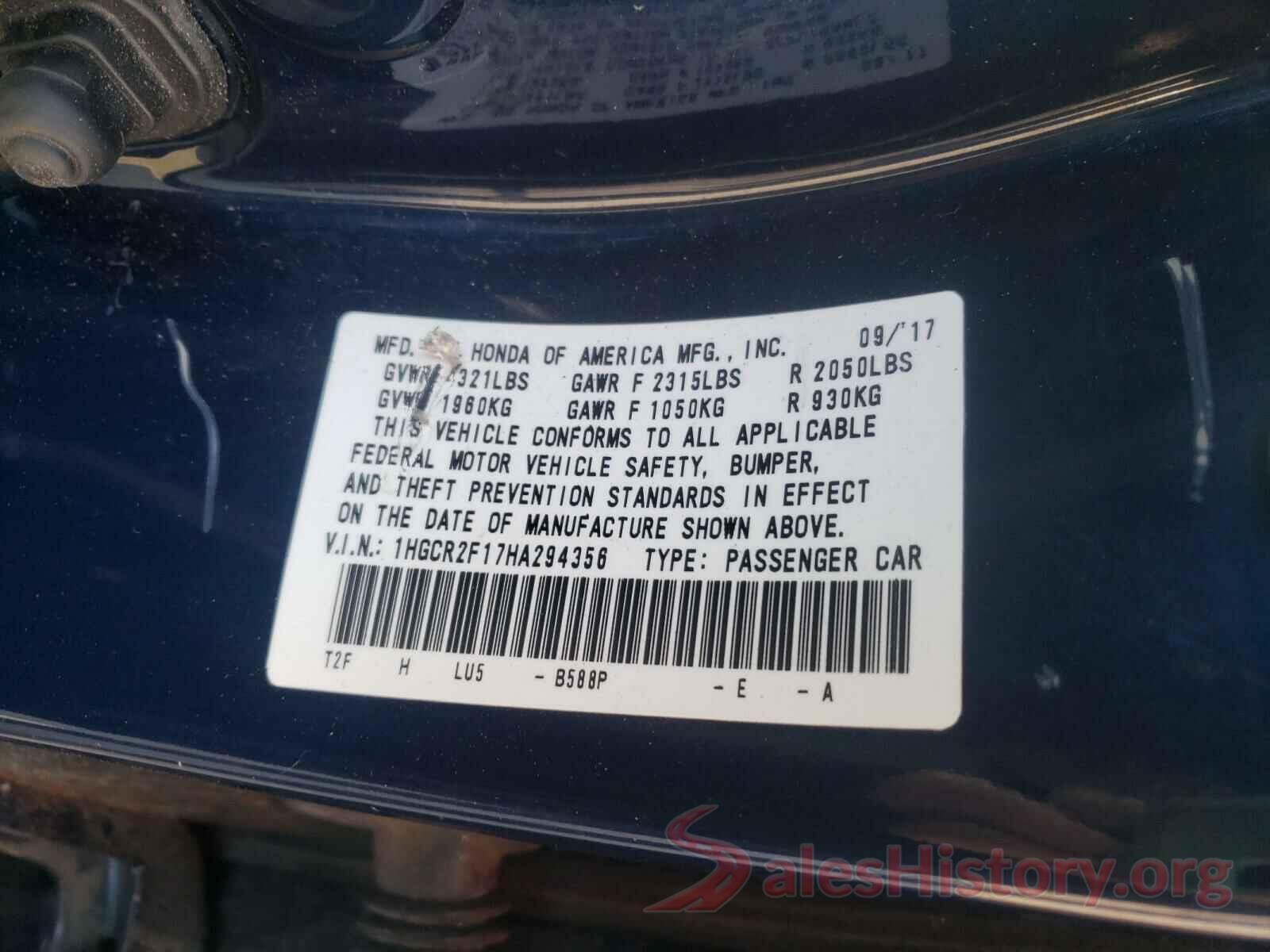 1HGCR2F17HA294356 2017 HONDA ACCORD