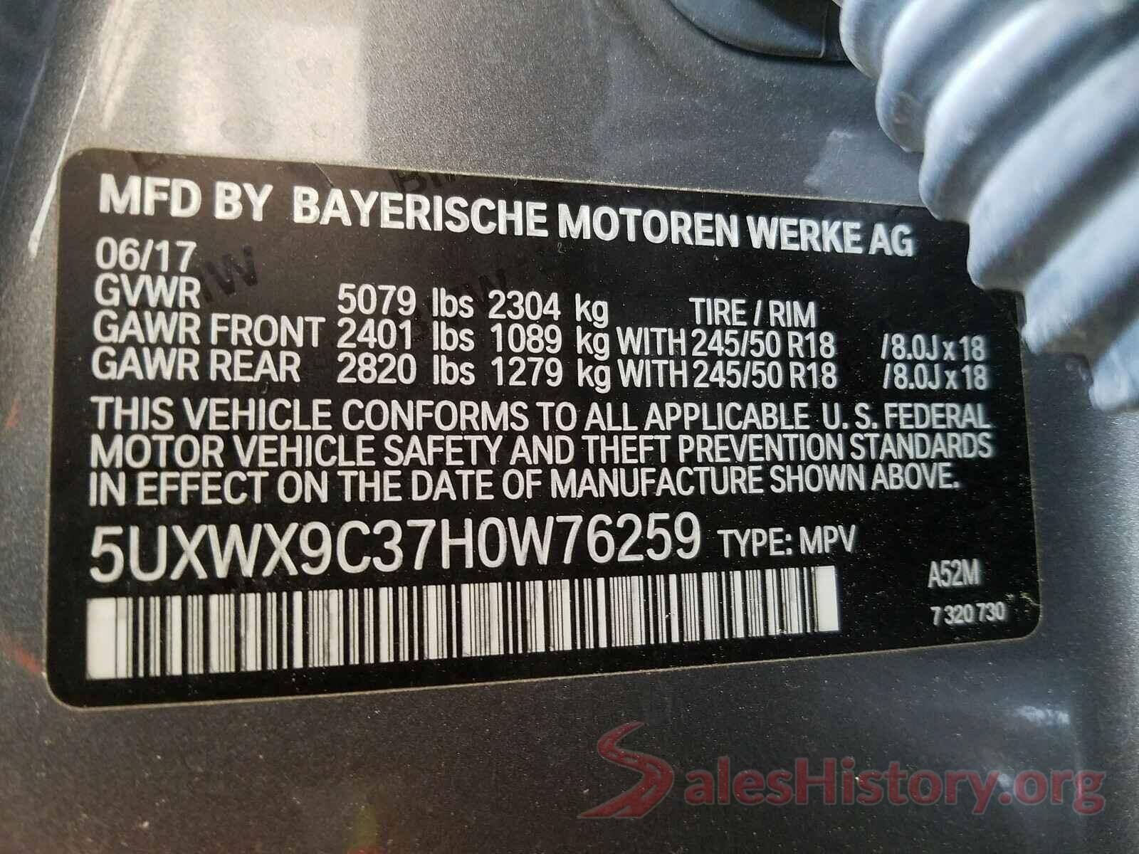 5UXWX9C37H0W76259 2017 BMW X3