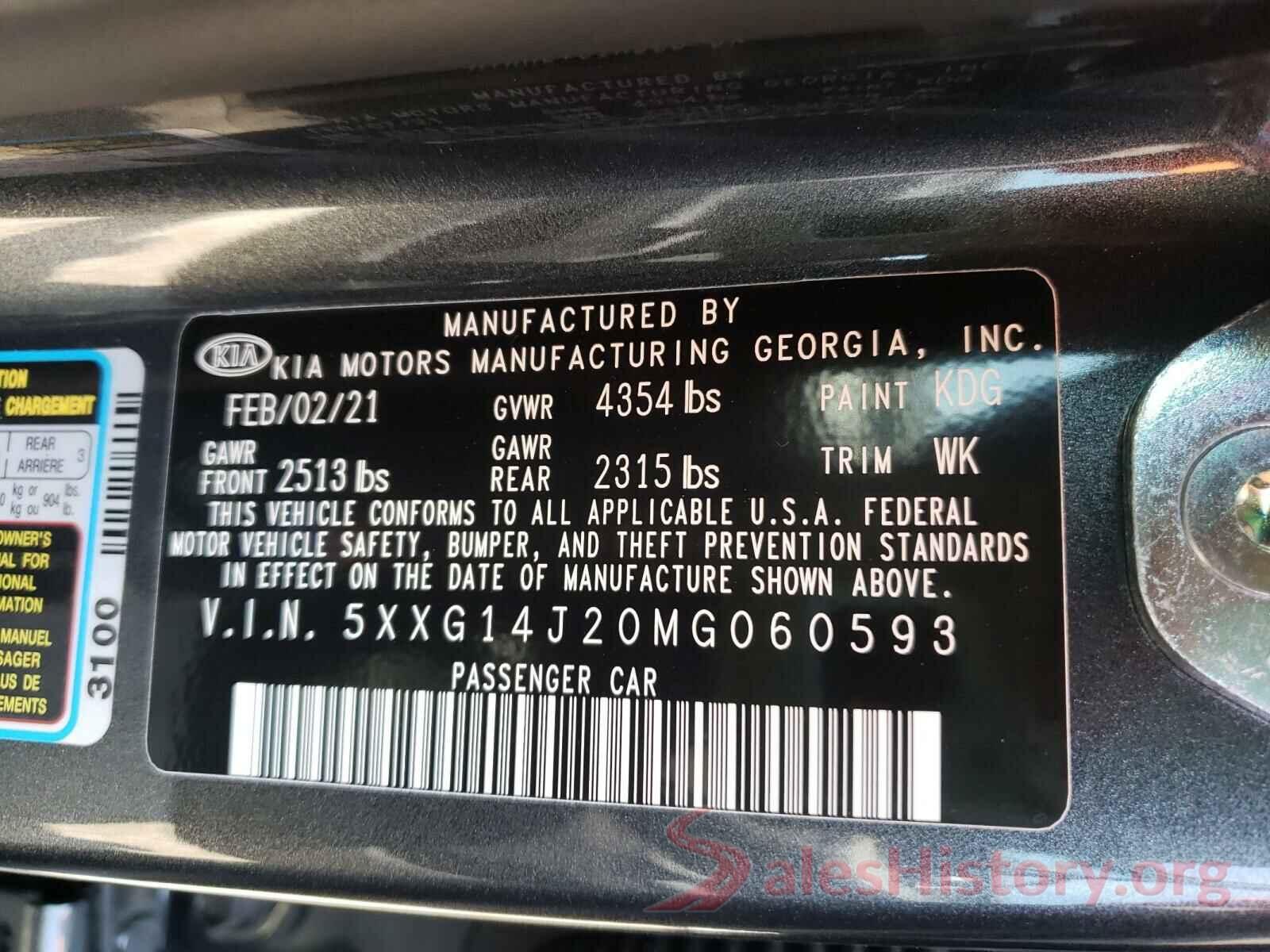 5XXG14J20MG060593 2021 KIA K5