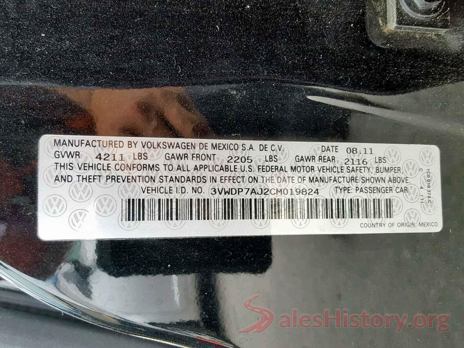 3VWDP7AJ2CM019824 2012 VOLKSWAGEN JETTA