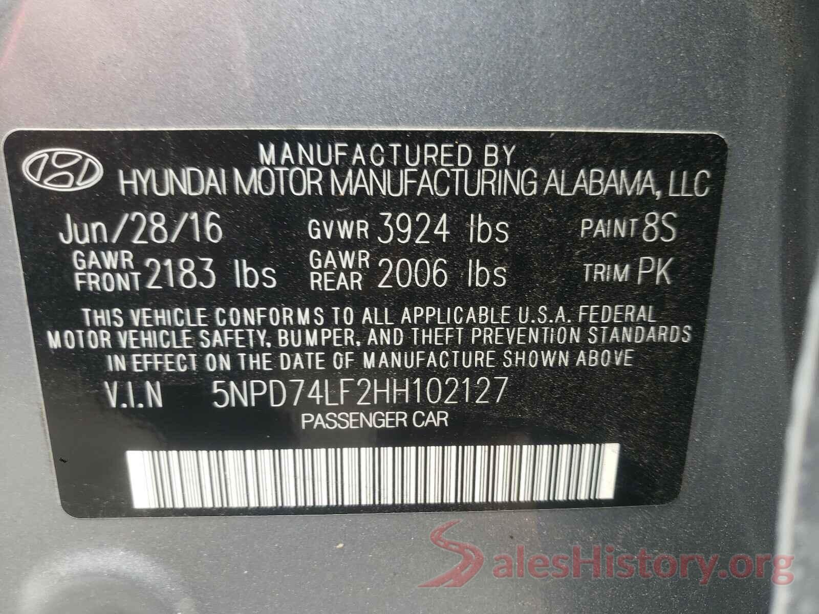 5NPD74LF2HH102127 2017 HYUNDAI ELANTRA