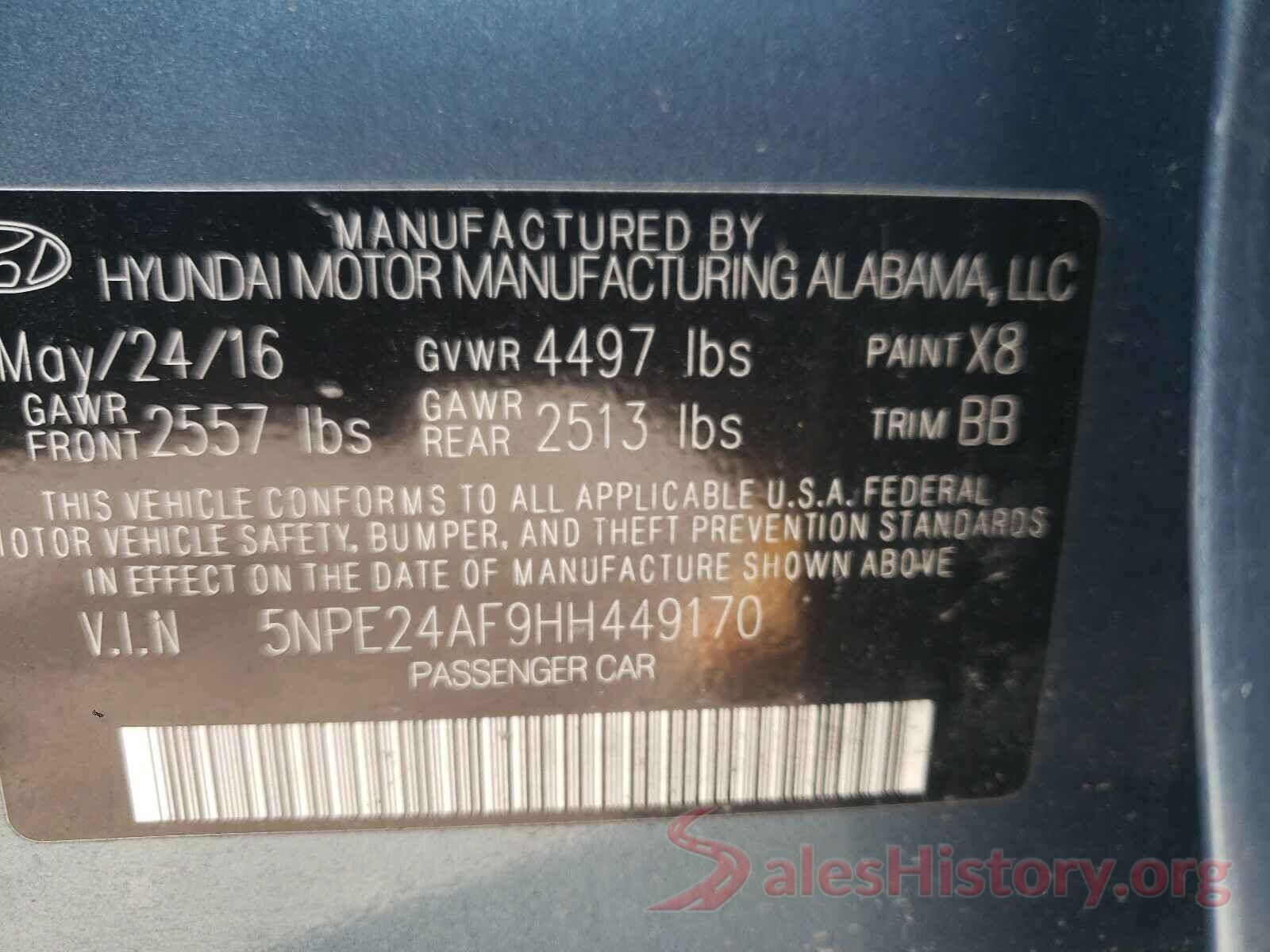 5NPE24AF9HH449170 2017 HYUNDAI SONATA