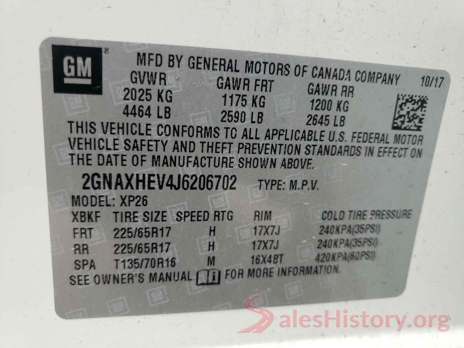 2GNAXHEV4J6206702 2018 CHEVROLET EQUINOX