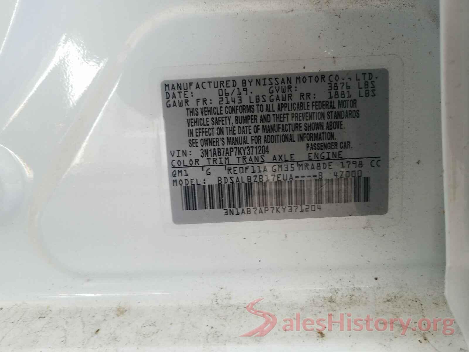 3N1AB7AP7KY371204 2019 NISSAN SENTRA